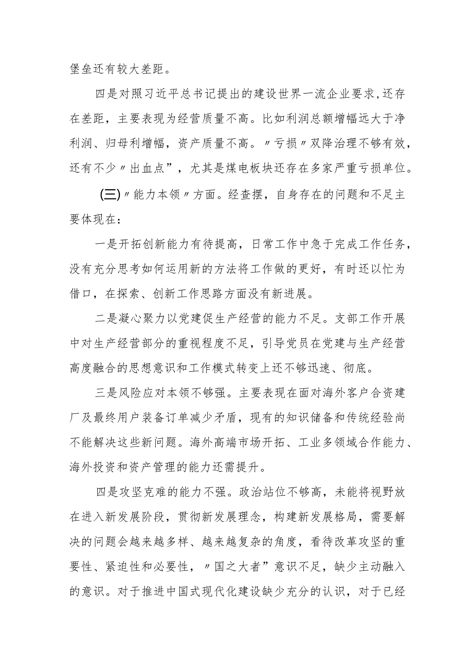 某国企领导班子成员2023专题民主生活会对照检查材料.docx_第3页
