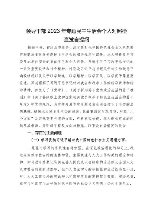 人大主任2023年专题民主生活会个人对照检查发言提纲.docx