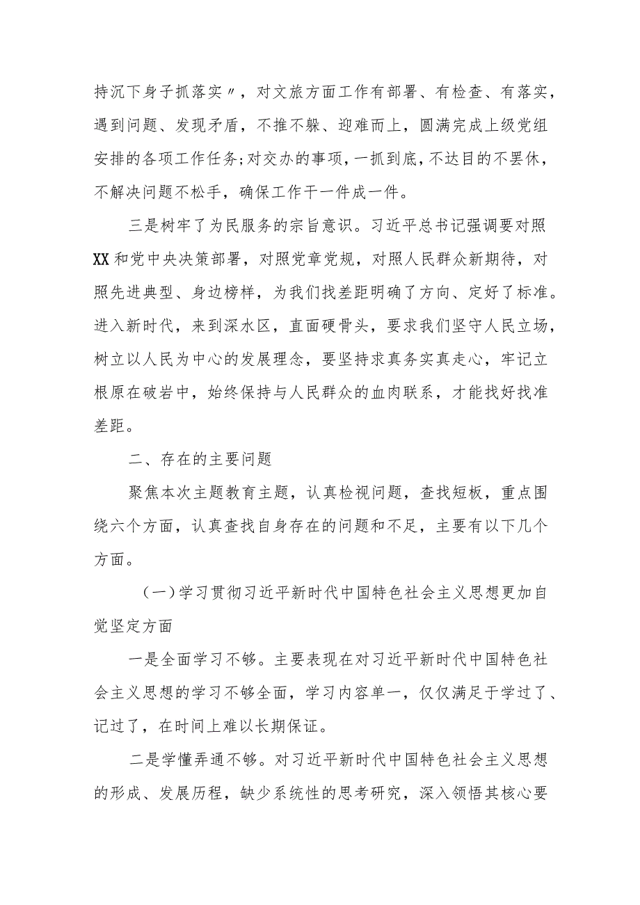 某区文旅局局长专题民主生活会检视剖析材料.docx_第2页