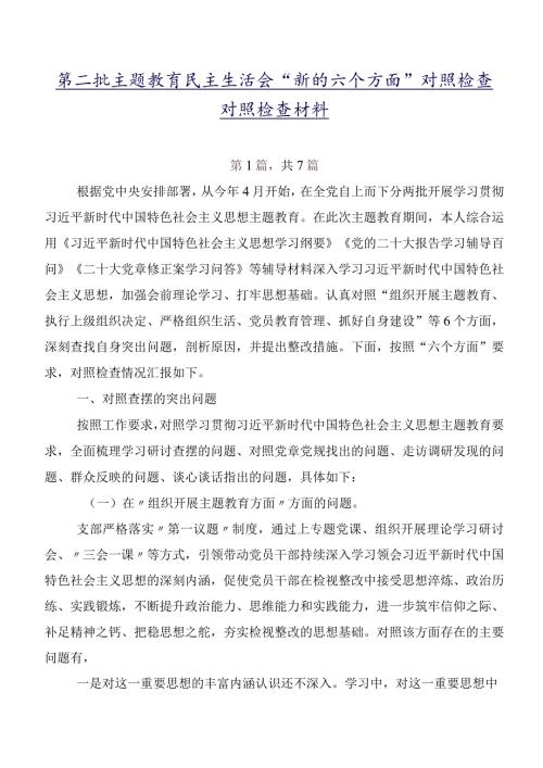 第二批学习教育民主生活会“新的六个方面”对照检查对照检查材料.docx