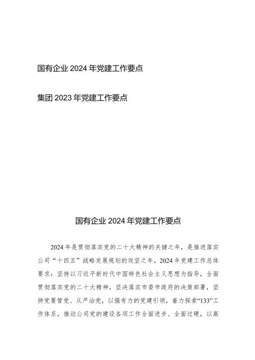 国有企业2024年党建工作要点、集团2023年党建工作要点.docx