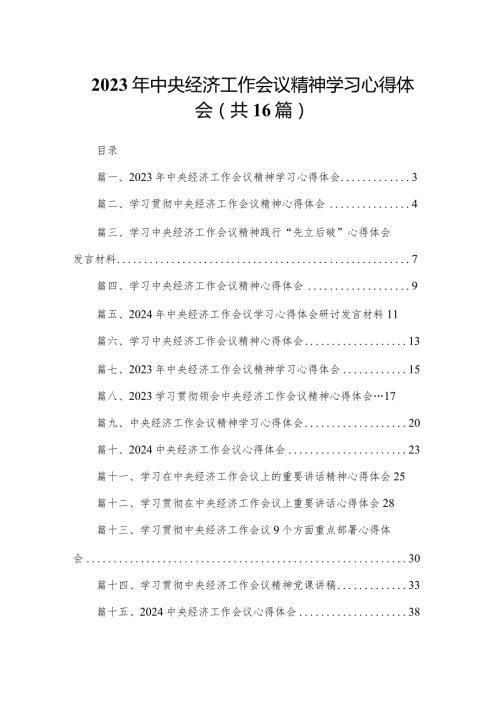 2023年中央经济工作会议精神学习心得体会【16篇精选】供参考.docx