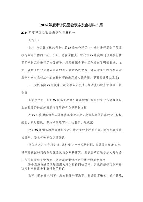 2024审计见面会表态发言材料5篇.docx