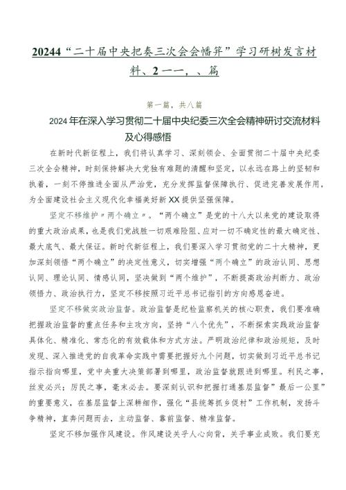 2024年“二十中央纪委三次全会精神”学习研讨发言材料、心得共八篇.docx