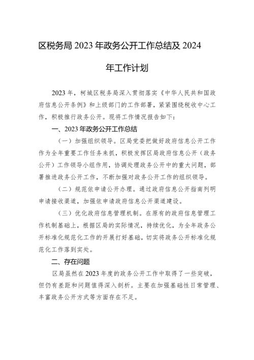 区税务局2023年政务公开工作总结及2024年工作计划（20231226）.docx