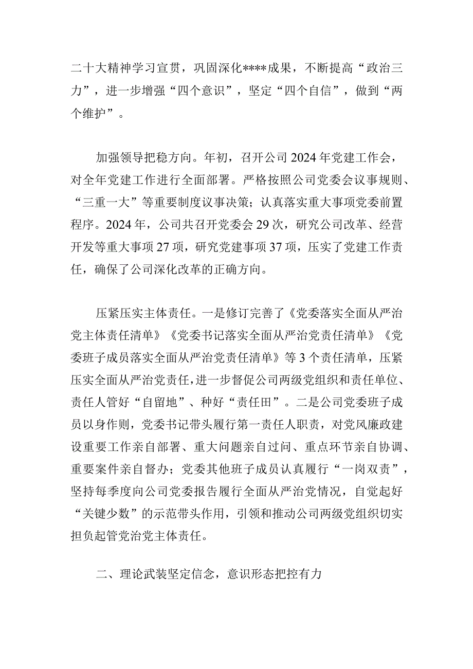 某国有企业2024年党委工作总结及年工作打算.docx_第2页