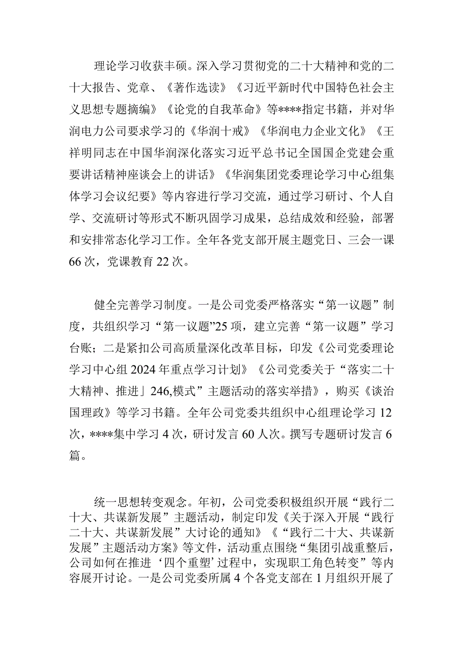 某国有企业2024年党委工作总结及年工作打算.docx_第3页