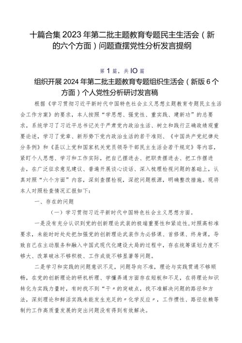 十篇合集2023年第二批学习教育专题民主生活会(新的六个方面)问题查摆党性分析发言提纲.docx