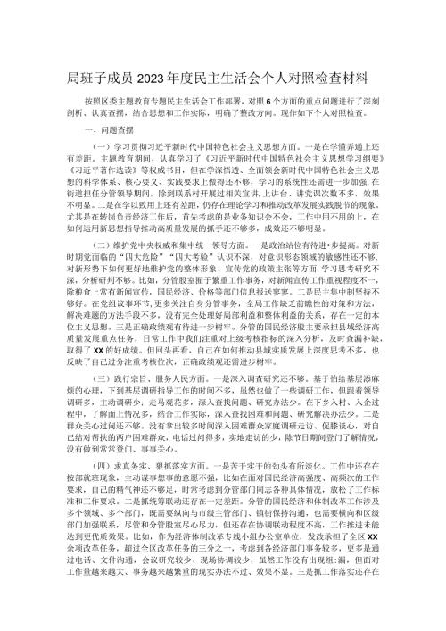 局班子成员2023民主生活会个人对照检查材料.docx