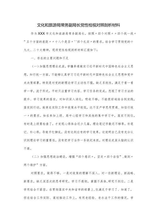 文化和旅游局常务副局长党性检视对照剖析材料.docx