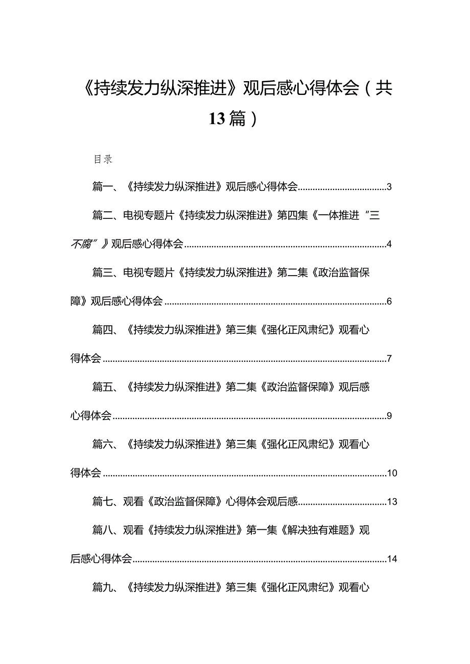《持续发力纵深推进》观后感心得体会（共13篇）(1).docx_第1页