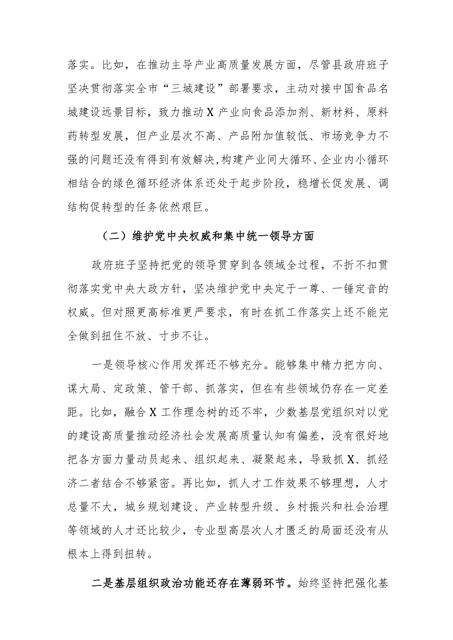 2024县政府领导班子专题民主生活会“新六个方面”对照检查材料（践行宗旨、服务人民、求真务实、狠抓落实等）范文.docx_第3页