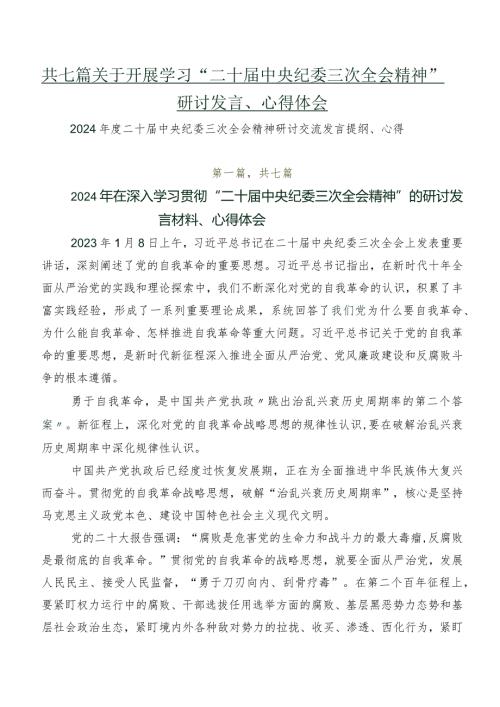 共七篇关于开展学习“二十中央纪委三次全会精神”研讨发言、心得体会.docx