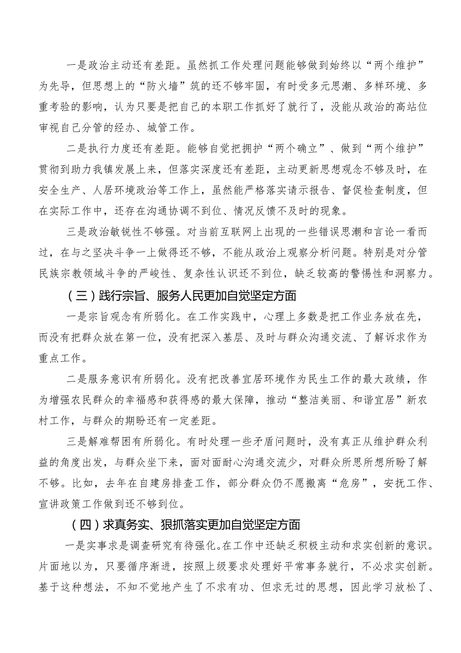 2024年专题民主生活会求真务实、狠抓落实方面等(新的六个方面)问题查摆检视剖析发言提纲十篇.docx_第2页