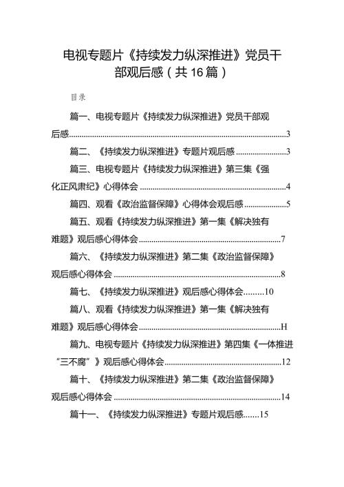 电视专题片《持续发力纵深推进》党员干部观后感(精选16篇).docx