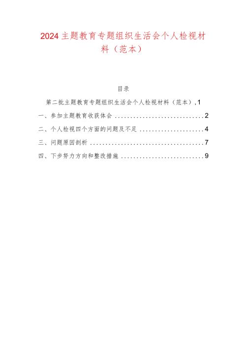 2024主题教育专题组织生活会个人检视材料.docx