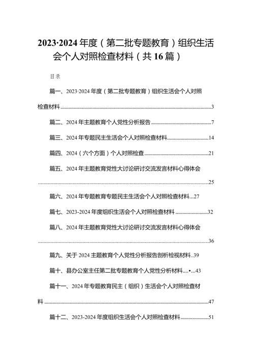20232024（第二批专题教育）组织生活会个人对照检查材料【16篇精选】供参考.docx