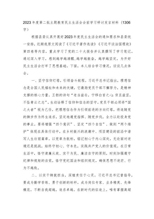 （会前）2023第二批主题教育民主生活会会前学习研讨发言材料.docx