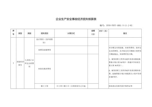 企业生产安全事故经济损失核算表.docx