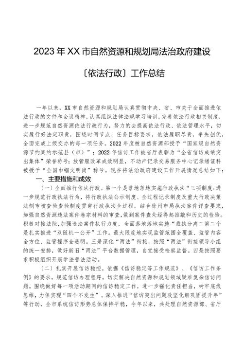 2023年XX市自然资源和规划局法治政府建设（依法行政）工作总结.docx