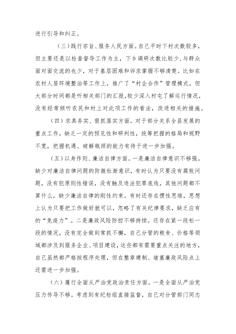 副县长2024专题民主生活会八个方面对照检查发言材料(对照树立和践行正确政绩观要求查摆的问题及典型案例剖析).docx_第2页