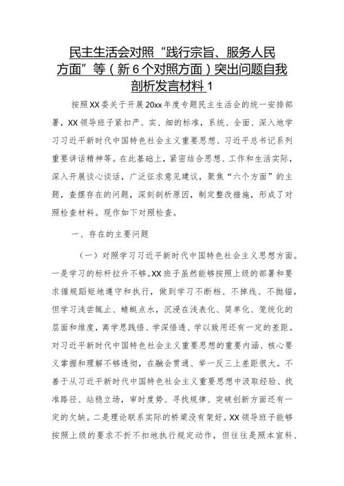 民主生活会对照“践行宗旨、服务人民方面”等（新6个对照方面）突出问题自我剖析发言材料2篇.docx