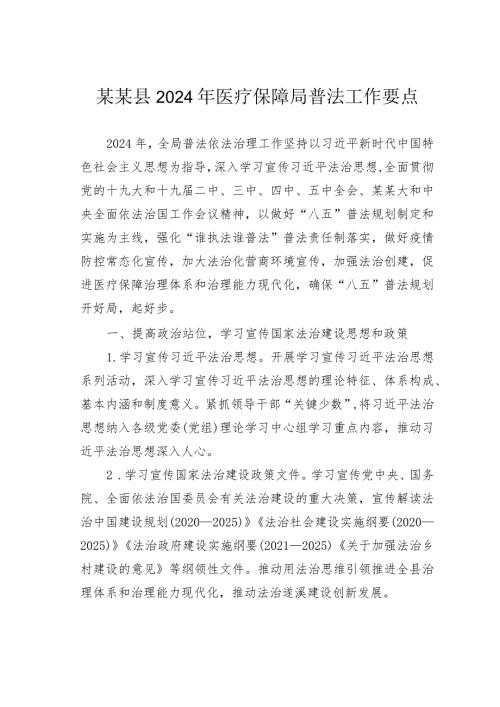 某某县2024年医疗保障局普法工作要点(1).docx