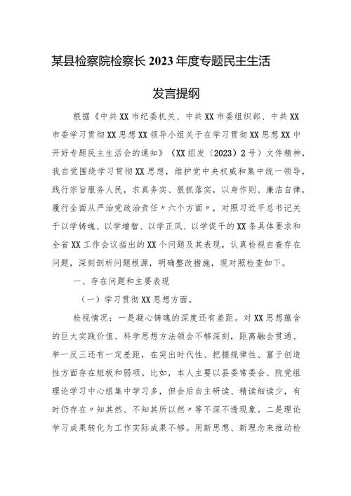 某县检察院检察长2023专题民主生活发言提纲.docx