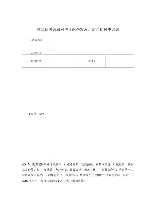 第二批国家农村产业融合发展示范园初选申请表.docx