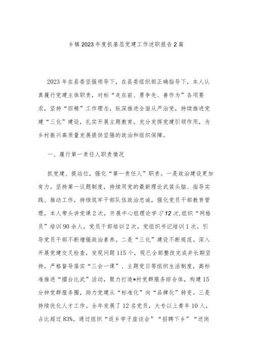 乡镇2023抓基层党建工作述职报告2篇.docx