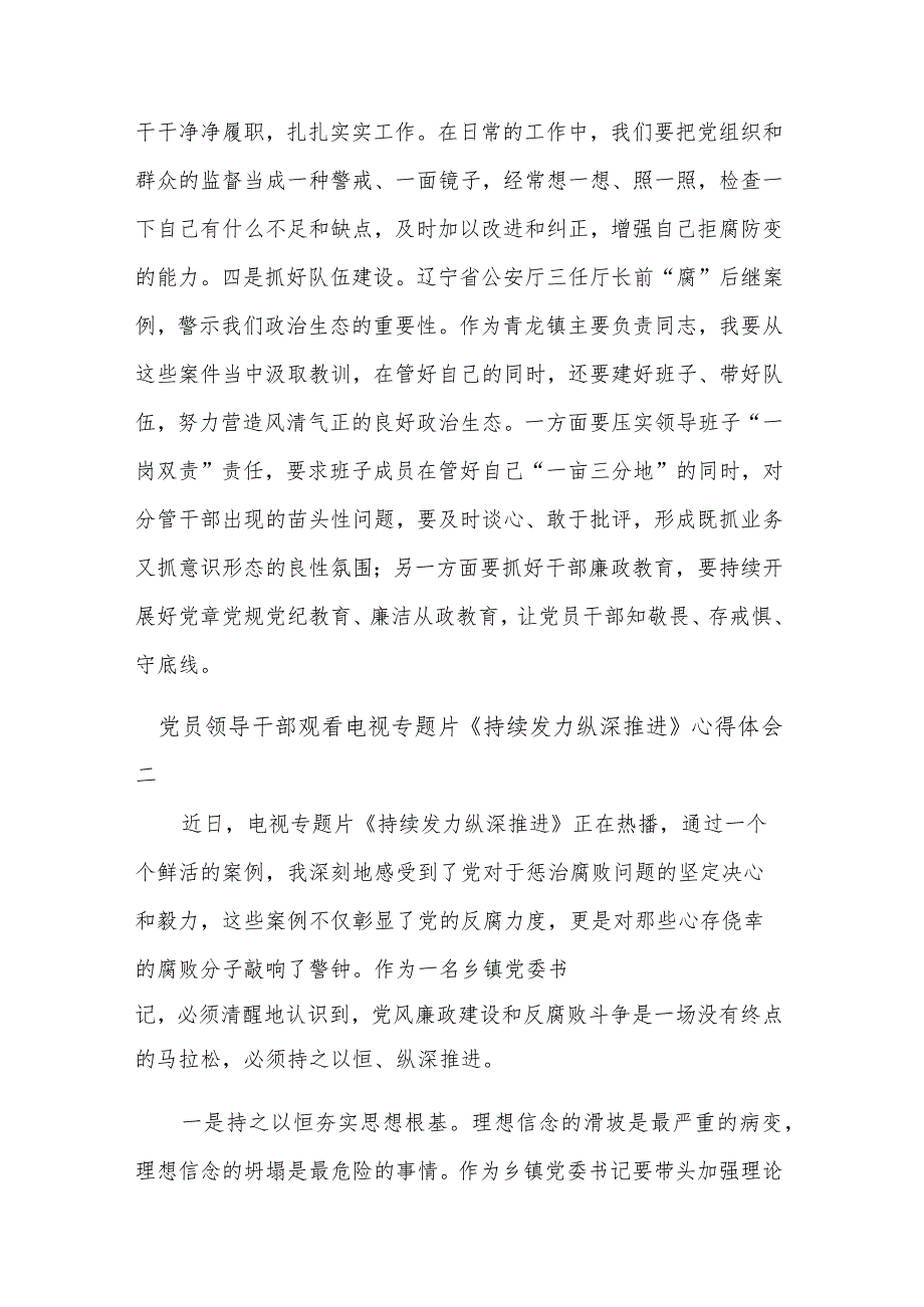2024党员领导干部观看《持续发力 纵深推进》心得体会十篇.docx_第2页