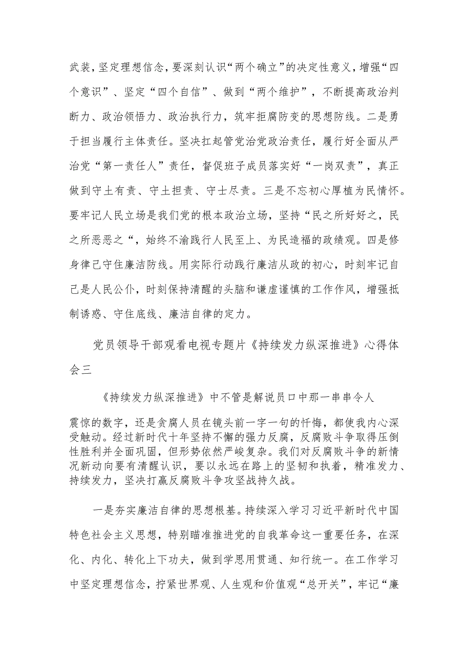 2024党员领导干部观看《持续发力 纵深推进》心得体会十篇.docx_第3页