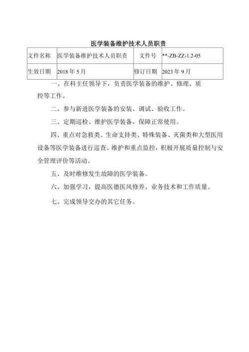 医学装备维护技术人员职责.docx