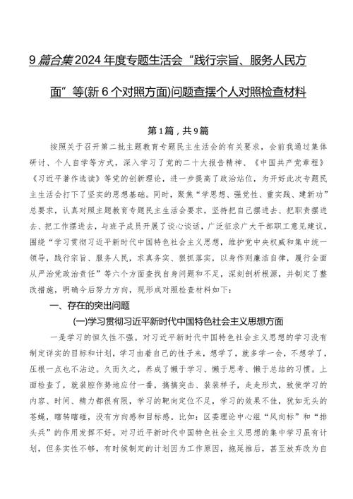9篇合集2024专题生活会“践行宗旨、服务人民方面”等（新6个对照方面）问题查摆个人对照检查材料.docx