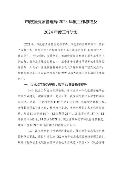 市数据资源管理局2023工作总结及2024工作计划(20231230).docx