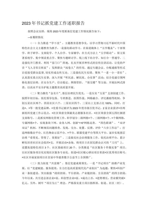 2023年书记抓党建工作述职报告.docx