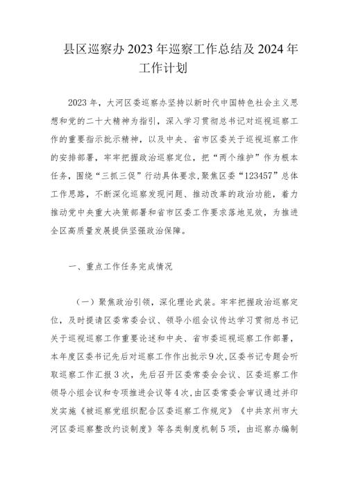 县区巡察办2023年巡察工作总结及2024年工作计划(1).docx
