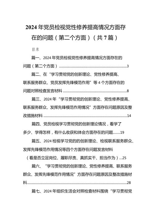 2024年党员检视党性修养提高情况方面存在的问题（第二个方面）（共7篇）(1).docx