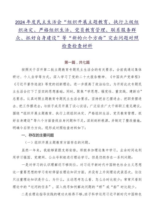 2024民主生活会“组织开展主题教育、执行上级组织决定、严格组织生活、党员教育管理、联系服务群众、抓好自身建设”等“新的六个方面.docx