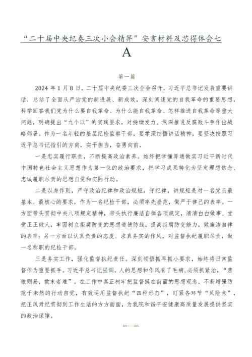 “二十中央纪委三次全会精神”发言材料及心得体会七篇.docx