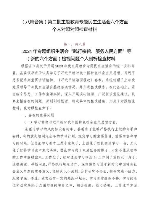 （八篇合集）第二批集中教育专题民主生活会六个方面个人对照对照检查材料.docx