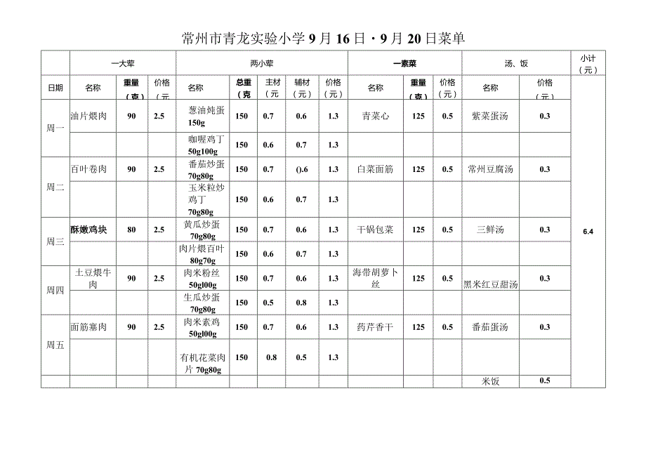 常州市青龙实验小学9月16日9月20日菜单.docx_第1页