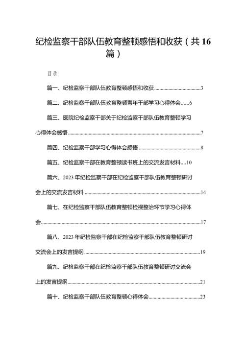 纪检监察干部队伍教育整顿感悟和收获范文精选(16篇).docx