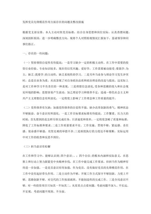 发挥党员先锋模范作用方面存在的问题及整改措施.docx