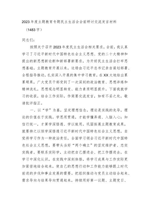 （会前）2023主题教育专题民主生活会会前研讨交流发言材料.docx