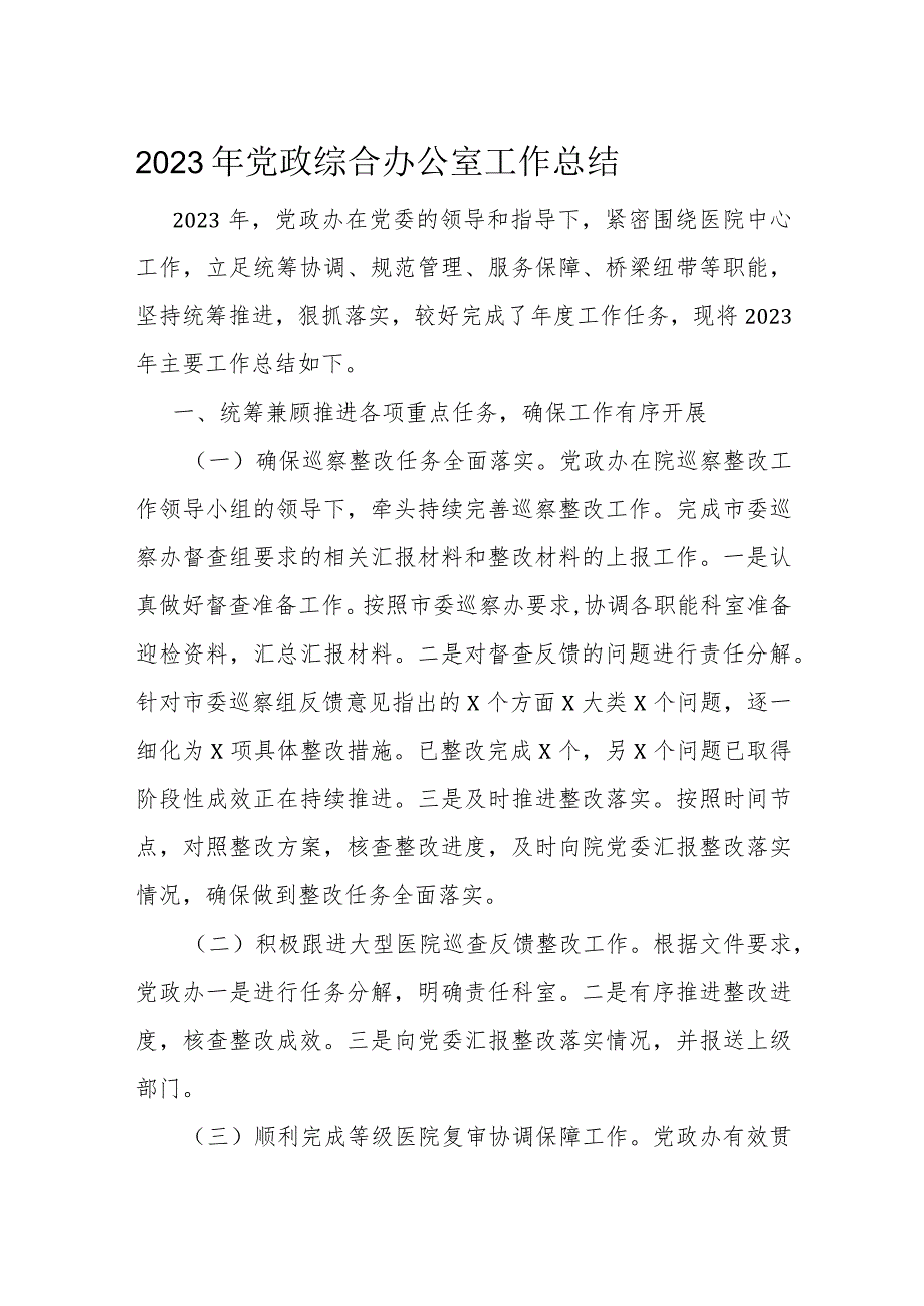 2023年党政综合办公室工作总结(1).docx_第1页