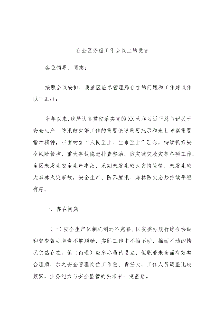 在全区务虚工作会议上的发言.docx_第1页
