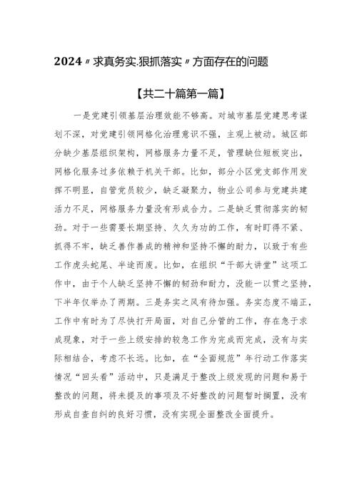（20篇）2024“求真务实、狠抓落实”方面存在的问题.docx