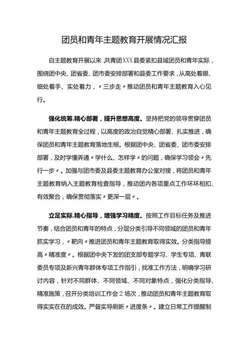 团员和青年主题教育开展情况汇报.docx