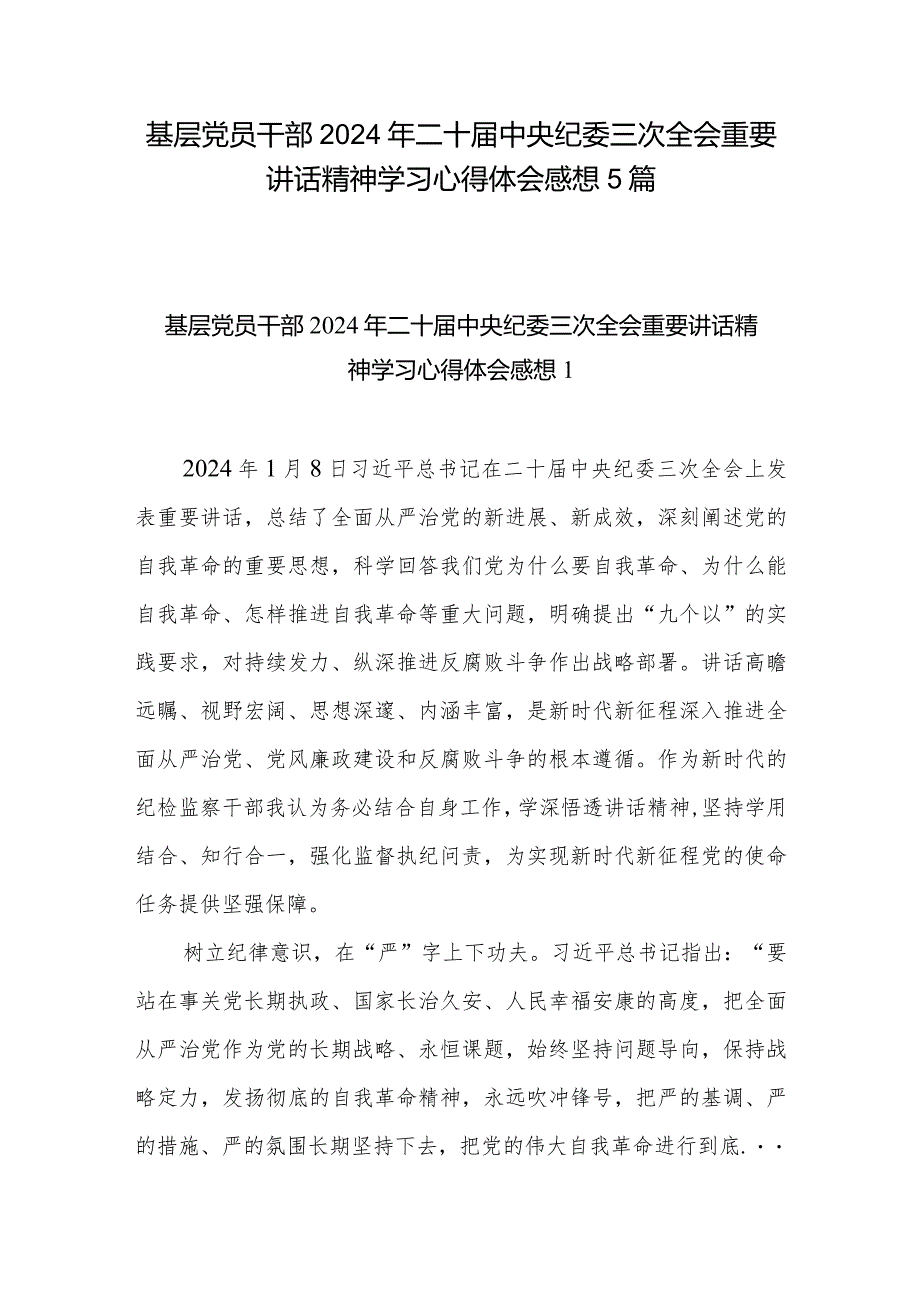 2024二十中央纪委三次全会精神及重要讲话精神专题研讨发言心得体会感想10篇.docx_第2页